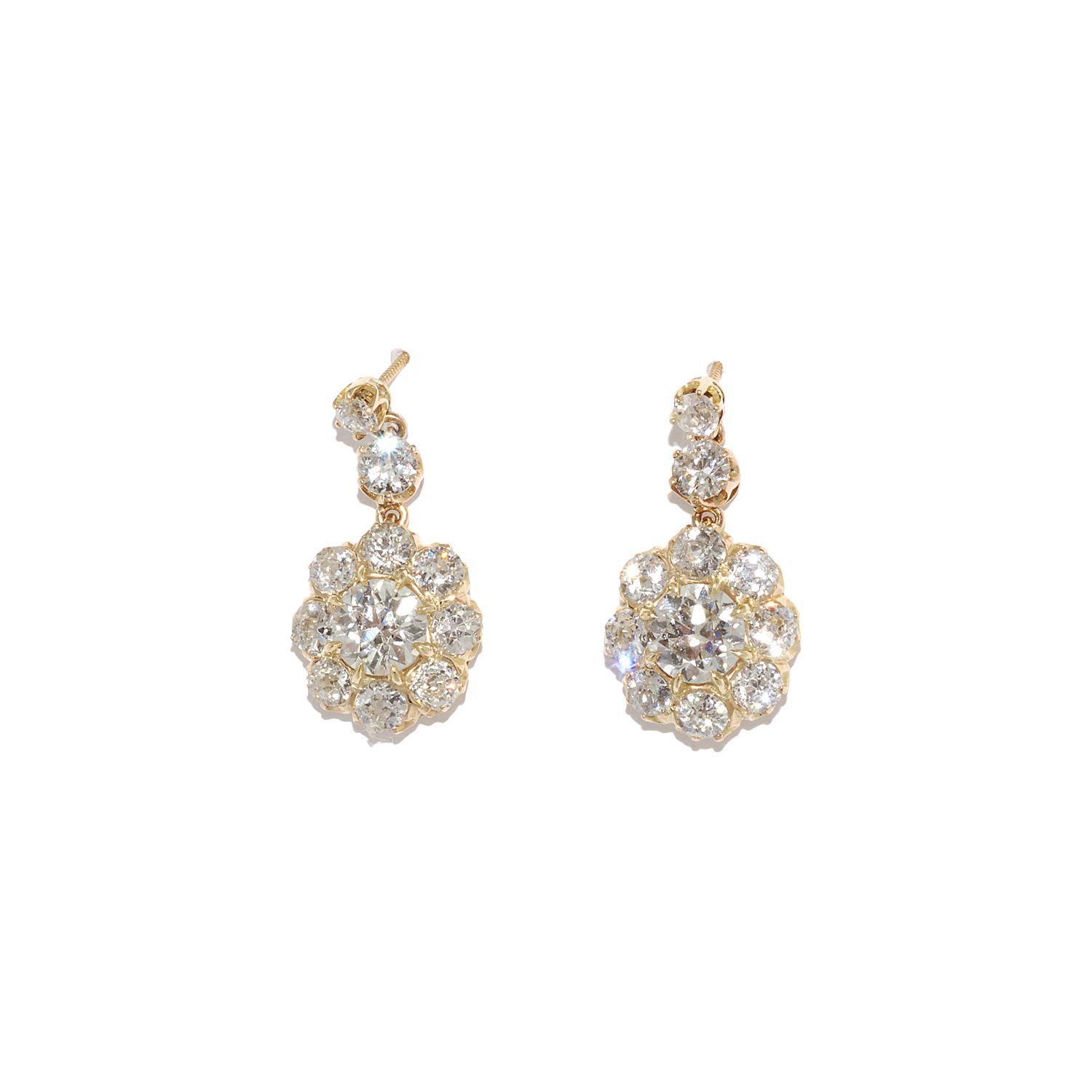 Antique Old Mine Diamond Cluster Pendant Earrings | Fred Leighton